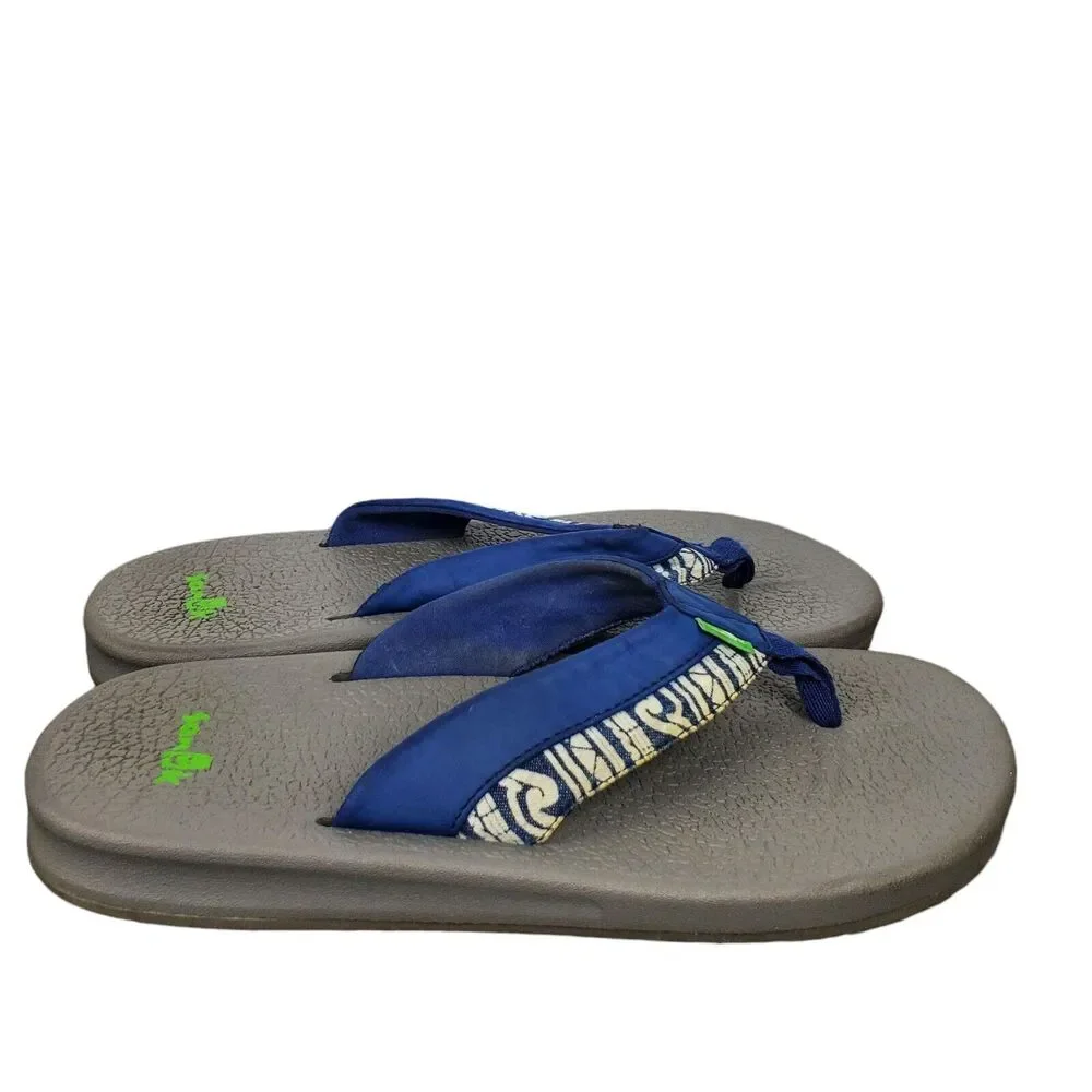Sanuk Men's Brumeister Funk Indigo Wave Blue White Flip Flop Sandals Sz 8
